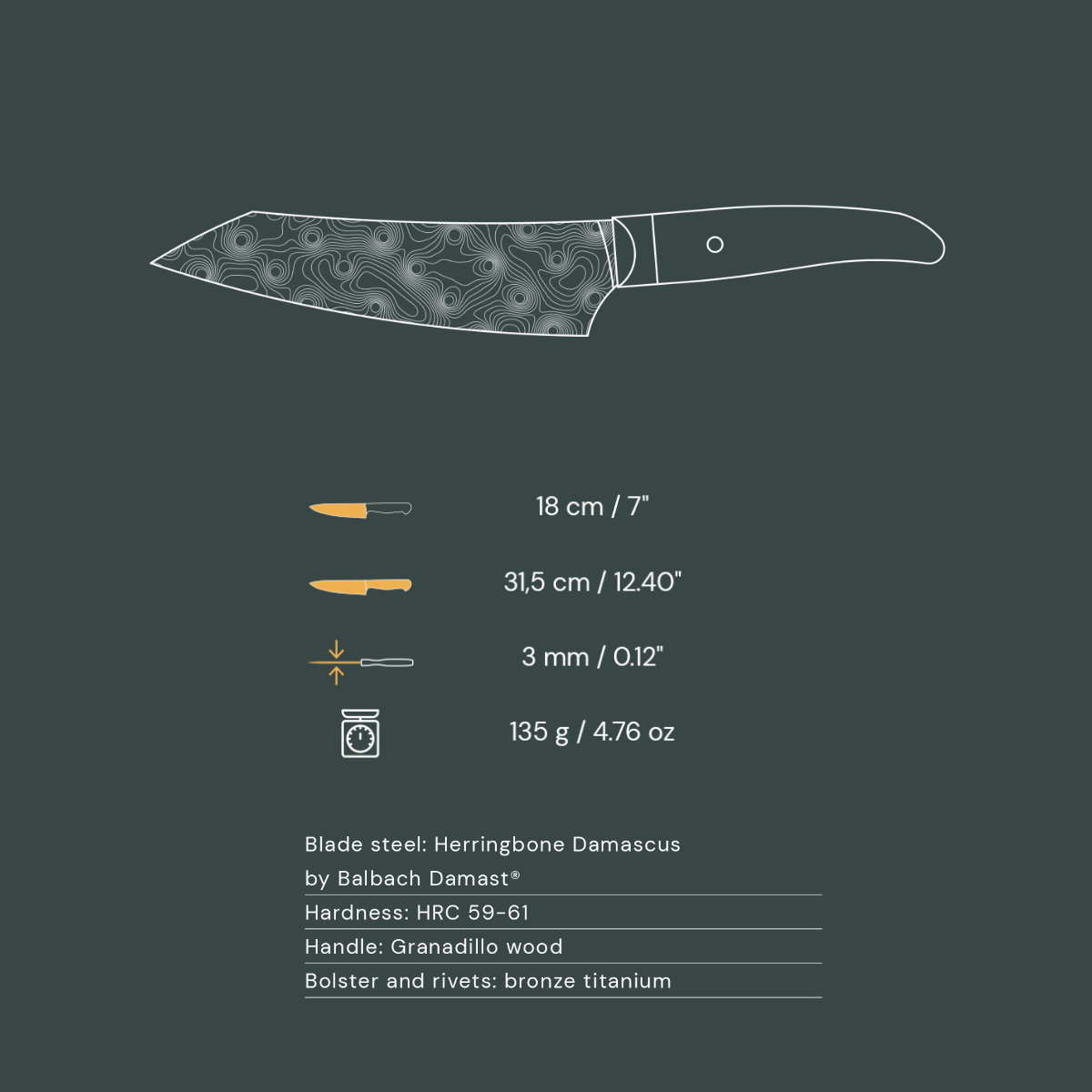 Coquus Kengata Knife in Herringbone Damascus - Made to Order