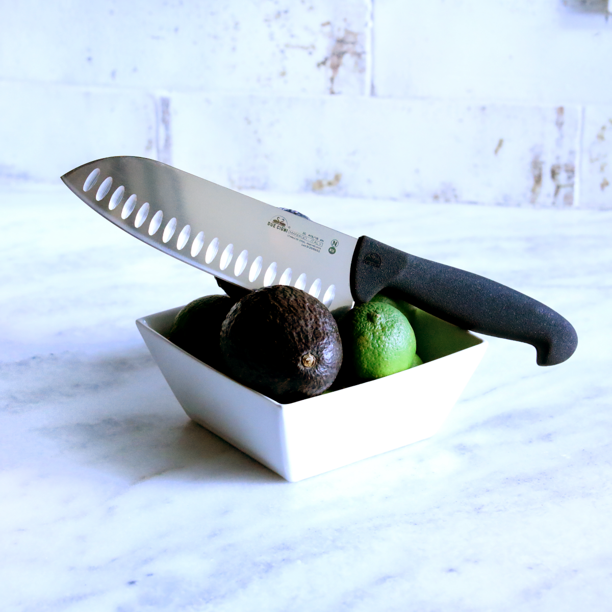 7" Scalloped Santoku Knife with fruit